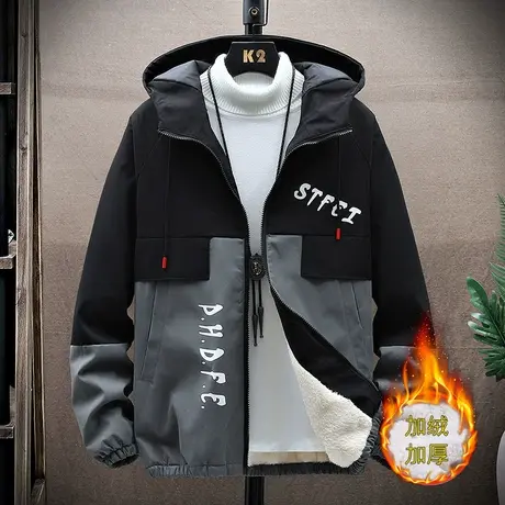 加绒加厚外套男士潮流帅气秋冬季工装学生夹克上衣休闲宽松褂子潮图片