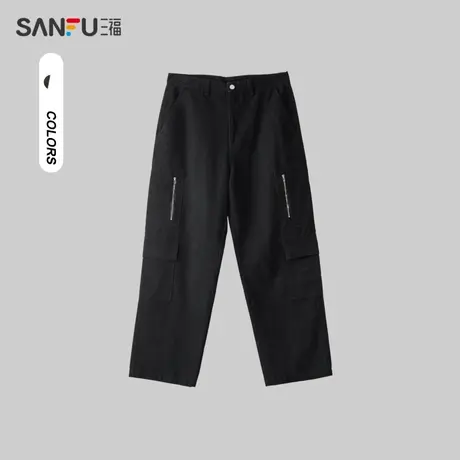三福2024春季男士工装拉链休闲裤 潮流宽松直筒长裤男481214商品大图