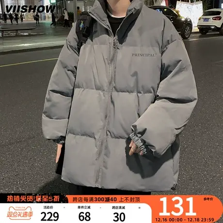 VIISHOW复古高级感棉服男款冬季加厚面包服外套潮牌印花保暖棉衣商品大图