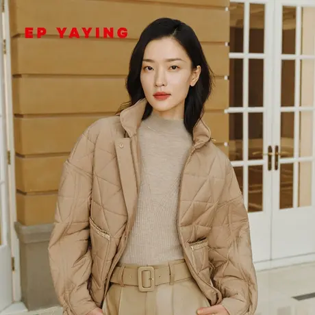 EP雅莹高端系列 气质立领菱形格轻薄棉服外套女2022秋冬新款M101A商品大图
