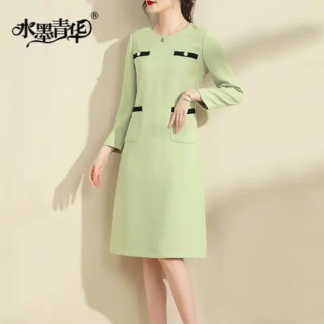 水墨青华2024春季新款女装法式小香风打底裙百搭显瘦中长款连衣裙商品大图