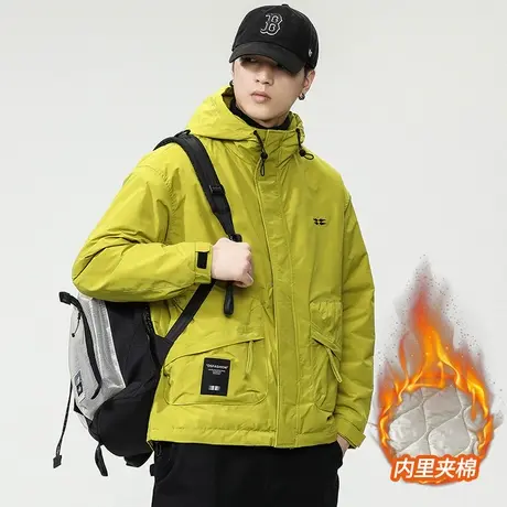 时尚外套男潮流加厚加棉男士秋冬款潮牌连帽休闲工装夹克潮流男装商品大图