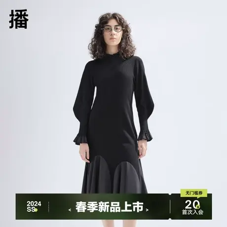 播花边拼接连衣裙女商场同款春新款气质温柔包臀针织裙BDR1LD0441图片