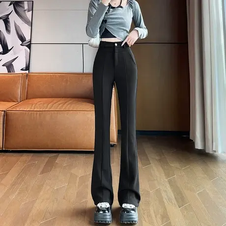 高腰马蹄喇叭裤女春秋款2024年新款小个子弹力修身黑色微喇西装裤商品大图