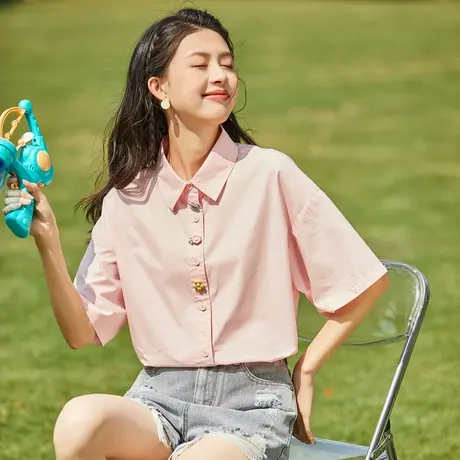 夏季短袖白色衬衫女薄款衬衣设计感宽松外套小众polo领上衣小衫图片