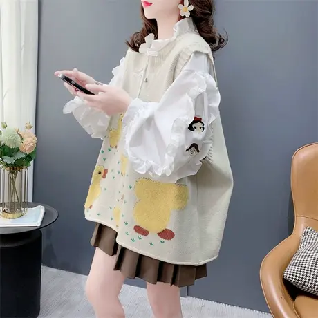 温柔风甜美无袖针织马甲女春季2024年新款洋气减龄学院风坎肩背心图片