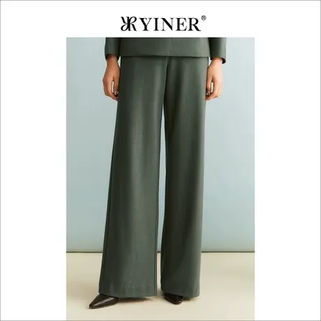 YINER音儿女装冬季法式优雅绵羊毛直筒职场长裤通勤休闲裤商品大图