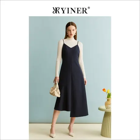 YINER音儿秋季女装羊毛法式优雅不规则垂顺肌理连衣裙商品大图