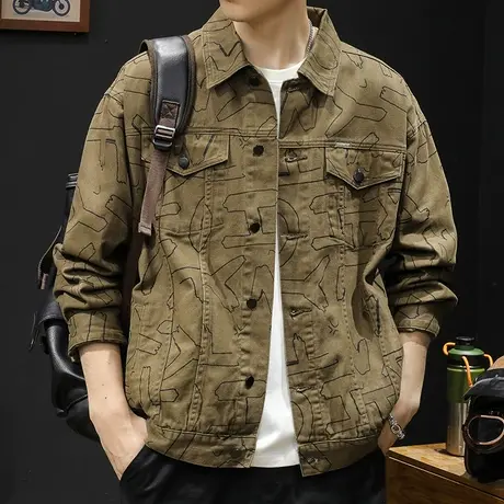 2024新款牛仔外套男春秋款美式复古潮牌大码男士工装夹克春季衣服图片