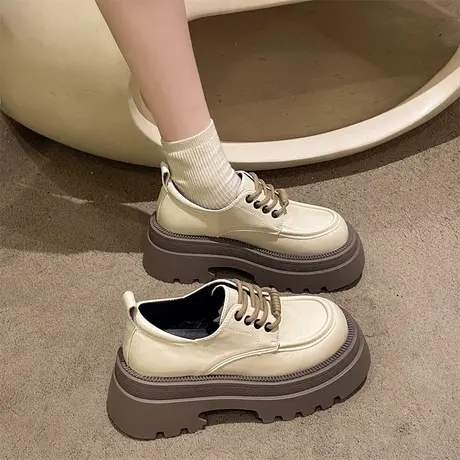 厚底英伦风小皮鞋女2024春季新款百搭学院风松糕单鞋配裙子乐福鞋商品大图