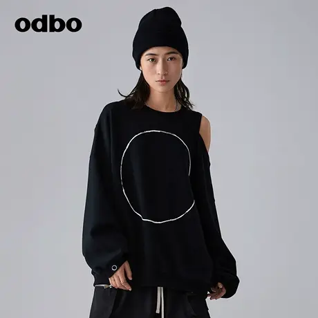 odbo/欧迪比欧休闲气质露肩卫衣′T恤女春季新款宽松显瘦针织上衣图片