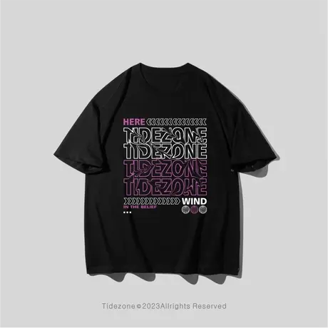 Ohlyah简约字母圆领黑色短袖t恤内搭纯棉休闲上衣宽松男女装情侣商品大图