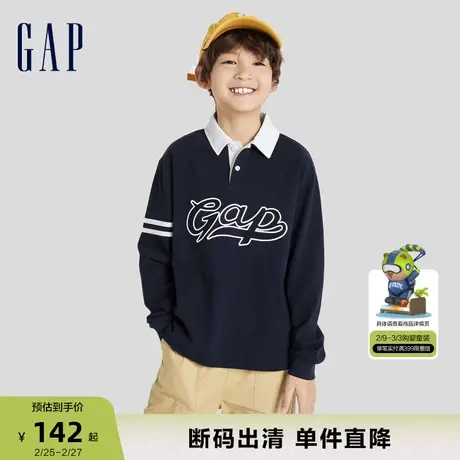【断码优惠】Gap男童春秋LOGO水洗棉翻领运动卫衣洋气上衣786576商品大图