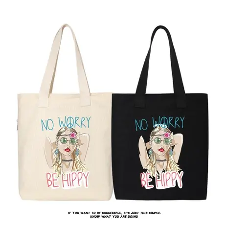 国潮港风经典搞笑个性做人呢最重要是开心帆布袋子手提袋单肩包包商品大图