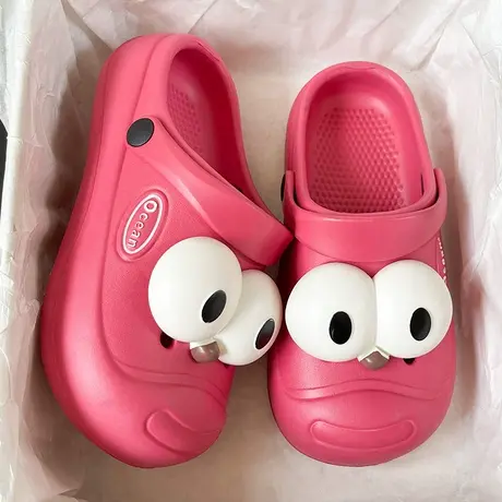 丑萌大眼睛洞洞鞋女夏季外穿厚底踩屎感防滑趣味搞怪包头凉拖鞋女商品大图