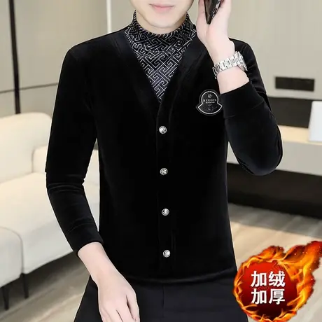 假两件卫衣男士冬季加绒加厚休闲百搭打底衫潮流百搭长袖T恤男装商品大图
