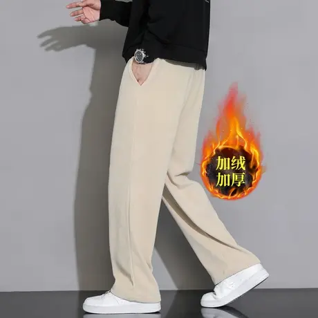 灯芯绒裤子男士秋冬季加绒加厚潮牌港风直筒运动卫裤宽松休闲长裤商品大图