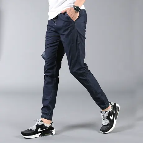 男士破洞刺绣牛仔裤男潮牌九分裤男休闲修身小脚裤子印花男款韩版商品大图