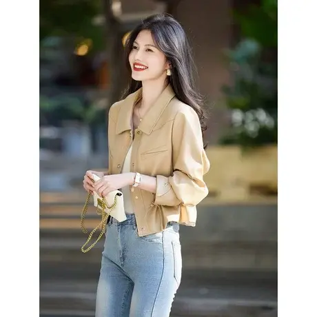 时尚气质外套2024年春季新款女百搭街头高级短款可收缩通勤皮衣商品大图