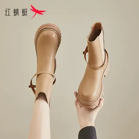 红蜻蜓女靴2023秋冬新款短靴厚底马丁靴女真皮网红爆款靴子女超火商品大图