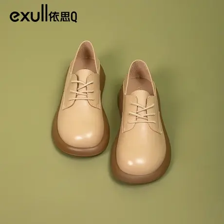 依思q复古英伦风小皮鞋女厚底系带软皮单鞋女2024新款春季休闲鞋商品大图