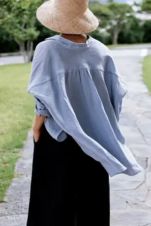 衬衫女中长款新款长袖棉麻立领韩版宽松大码百搭时尚休闲亚麻衬衣商品大图