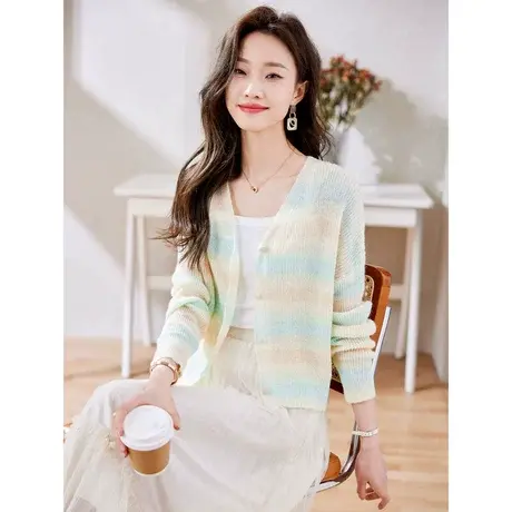 时尚气质毛衣开衫女士2023年春季新款格纹撞色春秋上衣图片