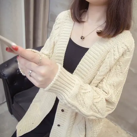 慵懒风毛衣外套2023网红春秋新款女装韩版洋气粗棒针针织衫开衫潮商品大图