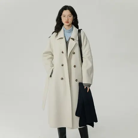 omont蛋挞家 双排扣羊毛双面呢大衣女秋冬2023新款中长款毛呢外套图片