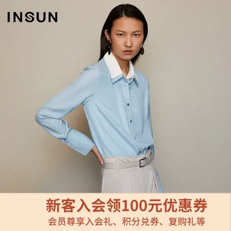 恩裳春秋季设计师联名款都市摩登蓝色气质设计感衬衫商品大图