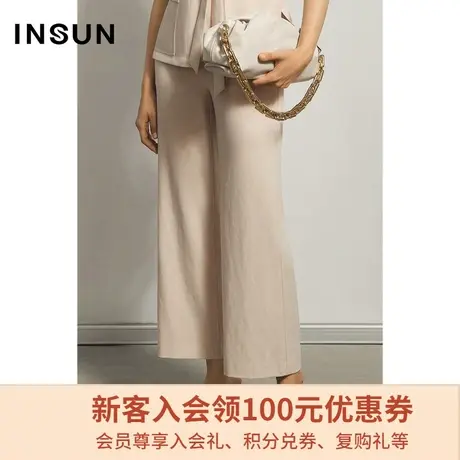 恩裳商场同款夏季时尚简约都市通勤OL阔腿杏色宽松休闲裤商品大图