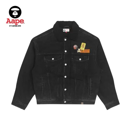 Aape旗舰店男装秋冬猿颜徽章字母印花绒领绒面夹克外套7460XXH商品大图