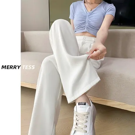 白色阔腿休闲裤女秋季2023年新款设计感高腰显瘦垂感修身直筒裤子图片