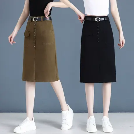 a字半身裙女夏季2023新款高腰遮跨中长款显瘦百搭春秋黑色西装裙图片