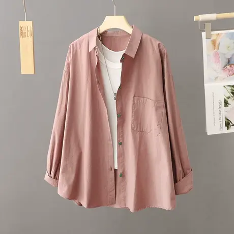 2023秋装衬衫外套女设计感小众休闲宽松衬衣OL气质显白粉色上衣潮图片
