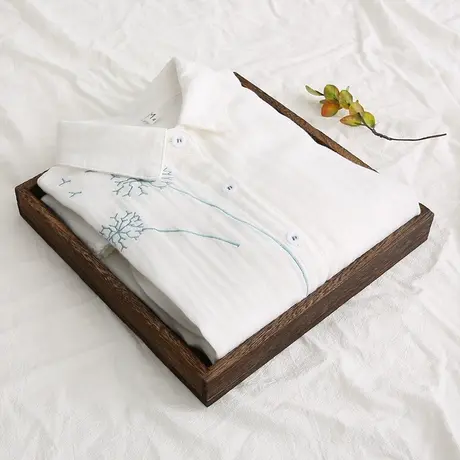 韩版蒲公英刺绣白衬衫女2020春秋新款韩版清新双层棉纱打底衫上衣图片