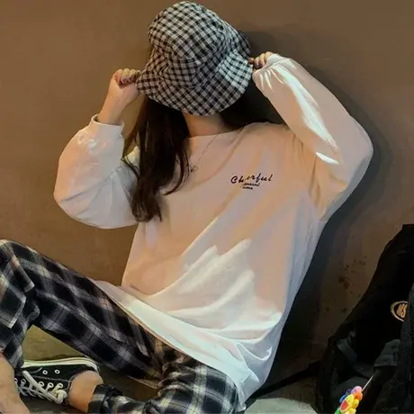 ins超火cec长袖t恤女2020早春新款纯棉韩版宽松网红蹦迪上衣服潮商品大图