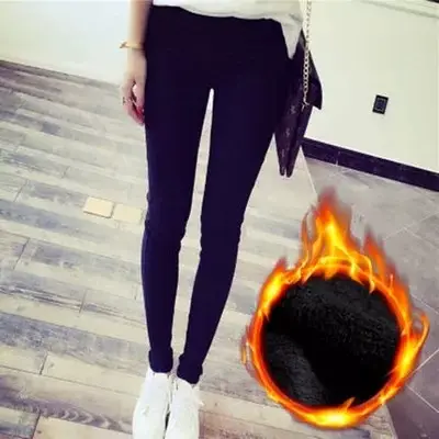 加绒打底裤女外穿春秋冬2023新款高腰显瘦百搭小脚黑色铅笔长裤子商品大图