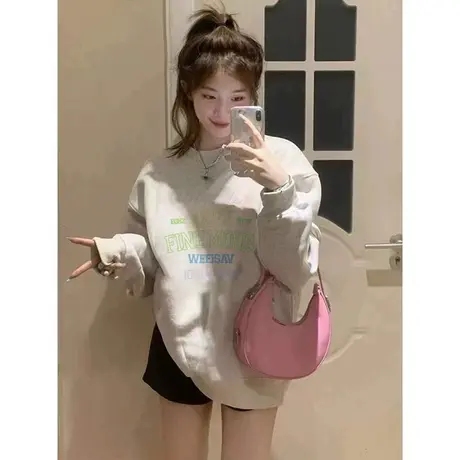 美式复古hiphop卫衣女2023春秋薄款宽松oversize小个子高级感外套商品大图