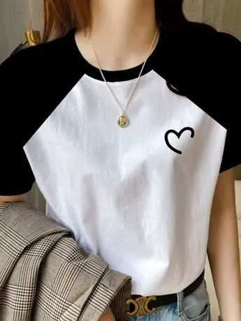 情侣装仿棉短袖t恤女2023新款夏季美式复古港味chic撞色正肩上衣商品大图