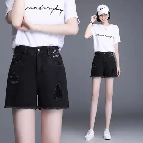 牛仔短裤女2023年新款高腰显瘦阔腿宽松a字大码热裤潮ins夏季薄款商品大图