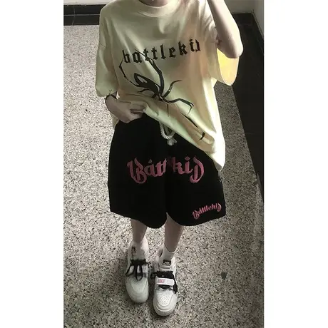 运动短裤女夏季美式潮牌宽松设计感小众显瘦高腰小个子休闲阔腿裤图片