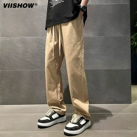 VISHOW2023春秋新款窄版长裤松紧腰纯色百搭时尚男士长裤休闲裤商品大图
