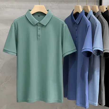 纯色POLO衫男短袖修身商务上衣服潮牌日系翻领男士T恤夏季新款薄商品大图