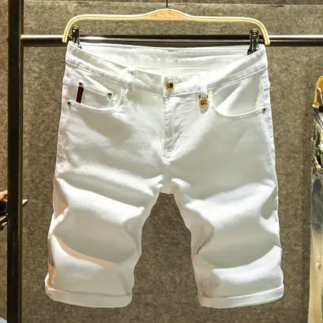 夏季白色潮牌牛仔短裤男款百搭潮流休闲五分裤高端轻奢帅气中裤薄商品大图