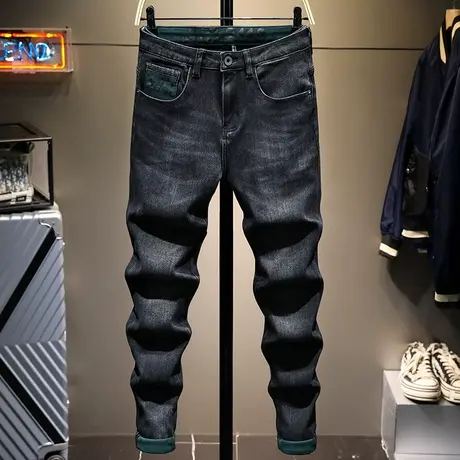 秋冬季黑色时尚潮牌牛仔裤男修身小脚韩版潮流显瘦男装长裤子高档商品大图