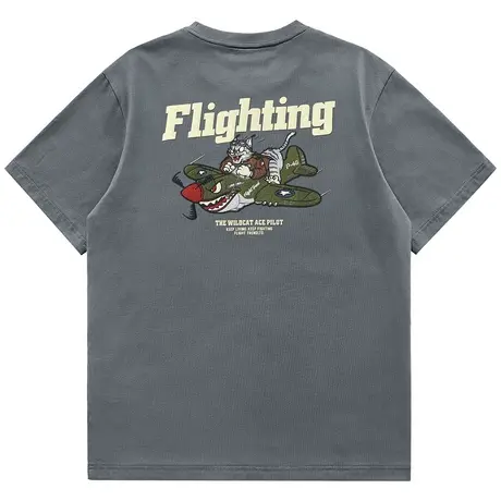 VIP飞虎队刺绣短袖T恤男夏季美式复古发泡印花重磅纯棉半袖体恤衫商品大图