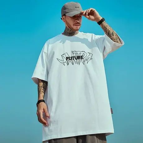 纯棉胖子体恤短袖T恤男宽松潮牌字母印花夏季简约休闲大码半袖ins商品大图