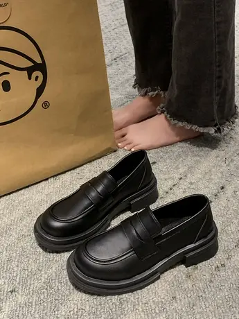 日系小皮鞋女2023秋季新款英伦风复古厚底乐福鞋一脚蹬jk制服单鞋商品大图