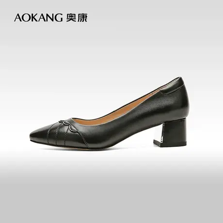 【门店发货】奥康女鞋 2023春秋季羊皮方跟单鞋办公室通勤女鞋商品大图